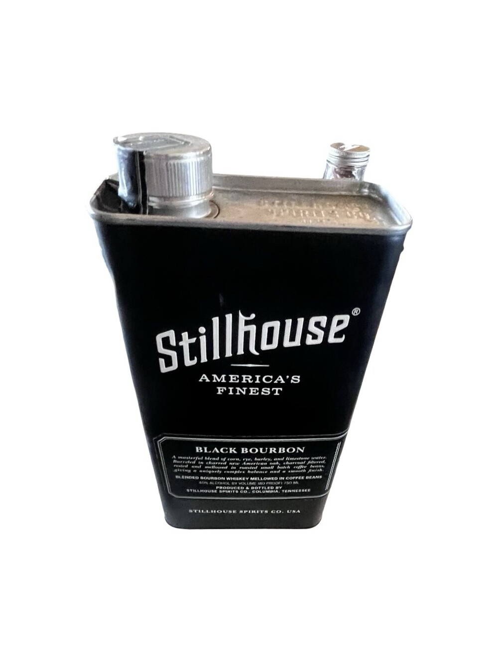Stillhouse Whiskey Embossed Metal Tin can Black Mancave Decor Bar